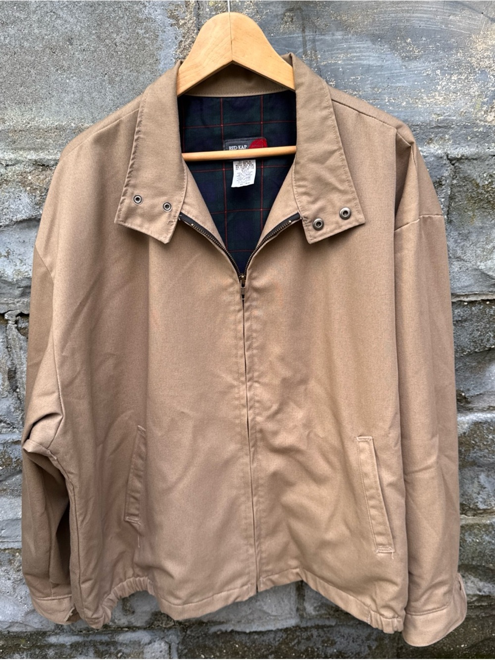 Vintage Red Kap Brown Cropped Work Jacket Plaid Lined 90s
